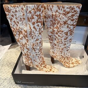 INC Palminahe Animal Print/Genuine Calf-Hair Knee-High Boots, Size 8-Never worn!